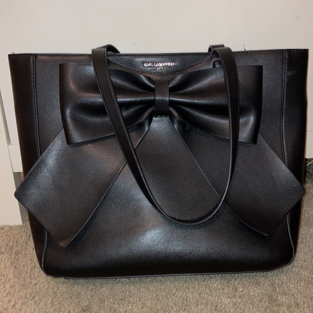 Karl Lagerfeld Black Leather Bow Tote Bag